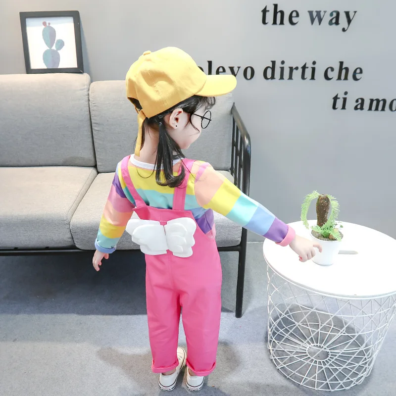 Весенние комплекты для девочек костюм с подтяжками одежда маленьких Радужная