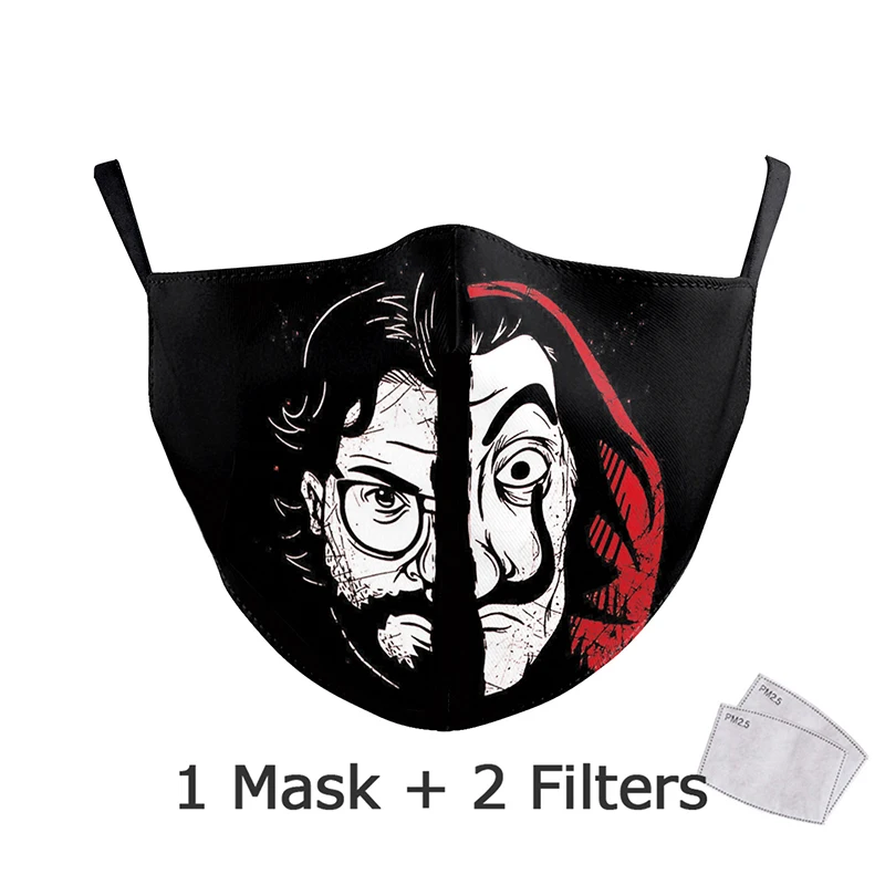 Mouth Mask Reusable Cosplay Costume Adult Black Face Print Washable Fabric Masks PM2.5 Protective Dust | Красота и здоровье