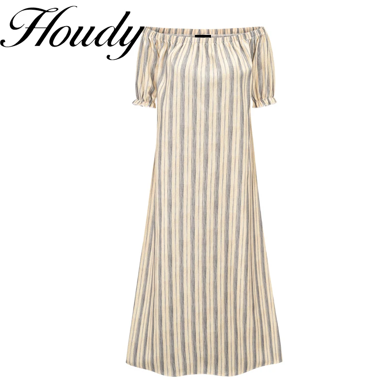 

Spring Summer Dress Women's 2022 Sexy Off-Shoulder Bubble Short-Sleeved Long Skirt Loose Plus Size Party Cotton Dress Vestidos