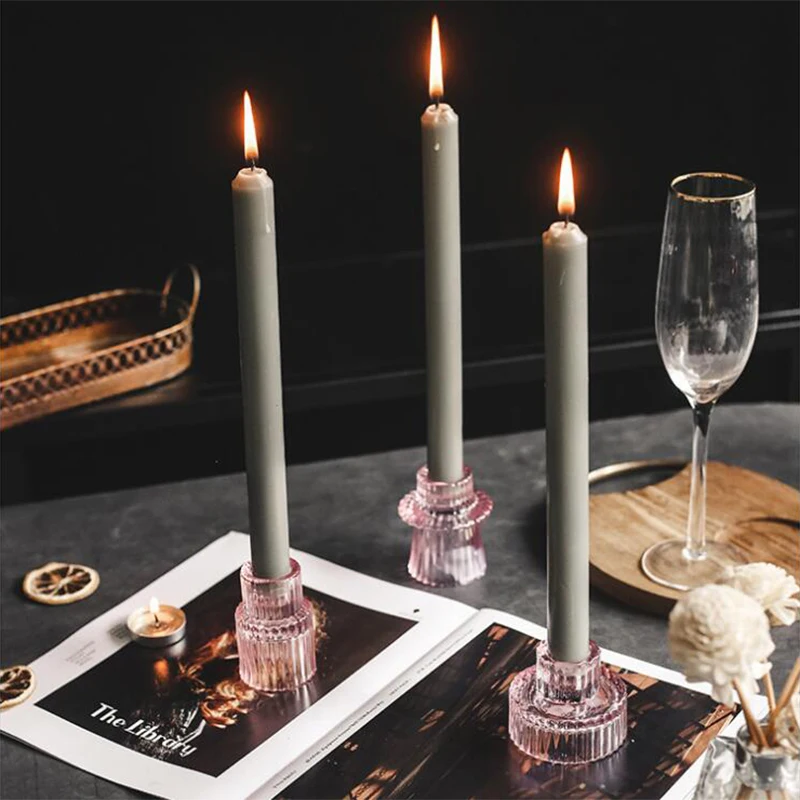 Вертикальный розовый стеклянный подсвечник двойного назначения Романтический