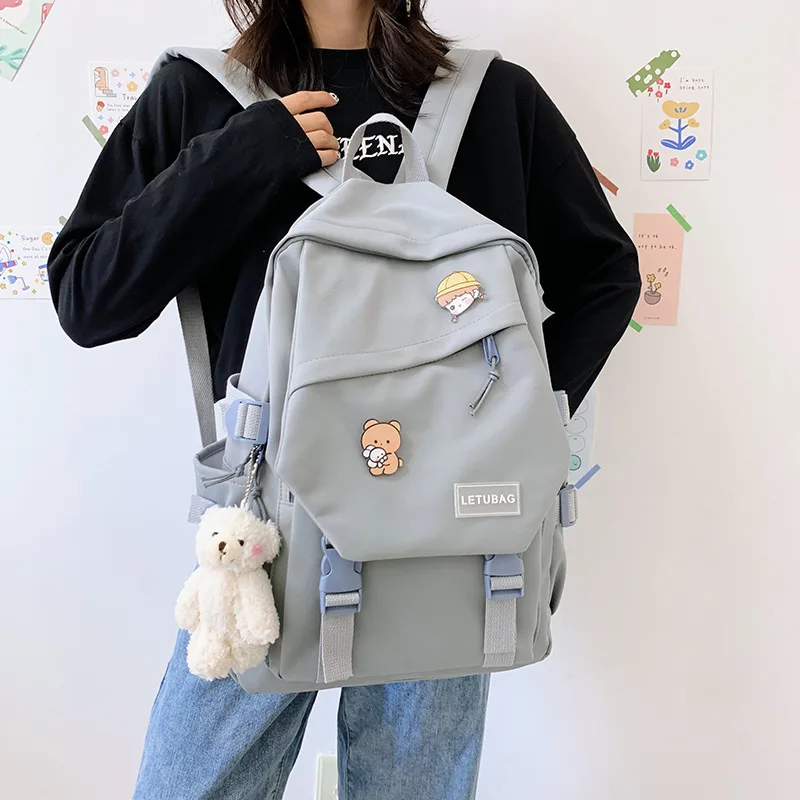 

Insert Buckle Solid Color Women Backpack Waterproof Nylon Backpacks 2020 Female Travel Bag Schoolbag For Teenage Girls Mochilas