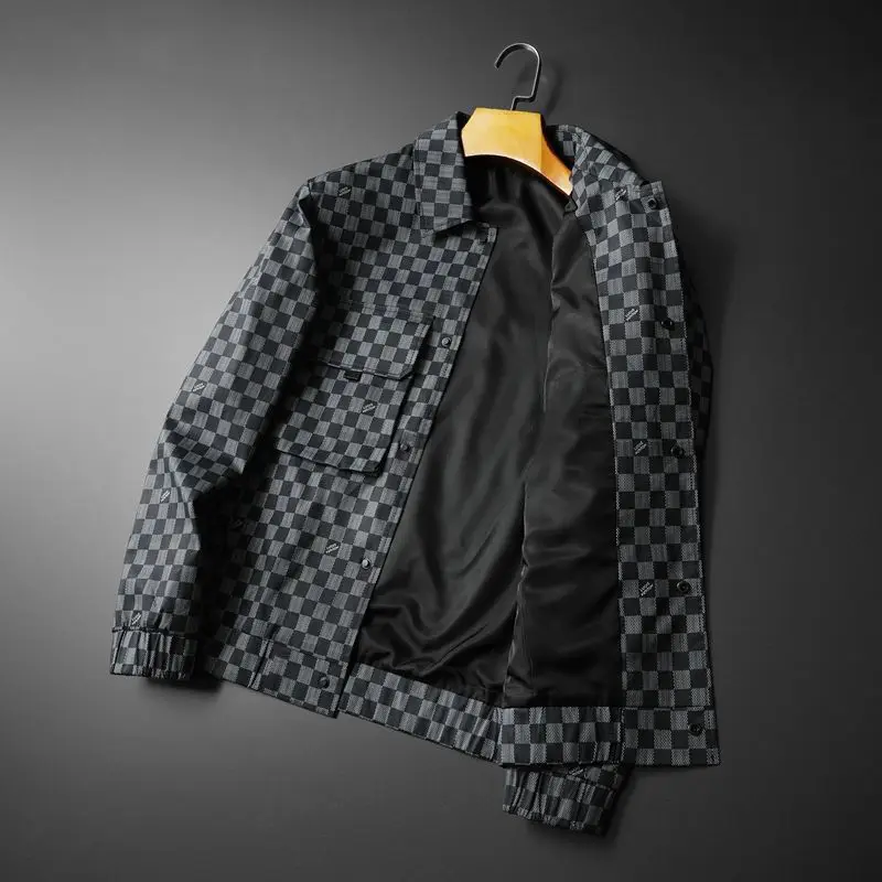 

Autumn new men's casual jacket suit collar plaid tide youth jacket