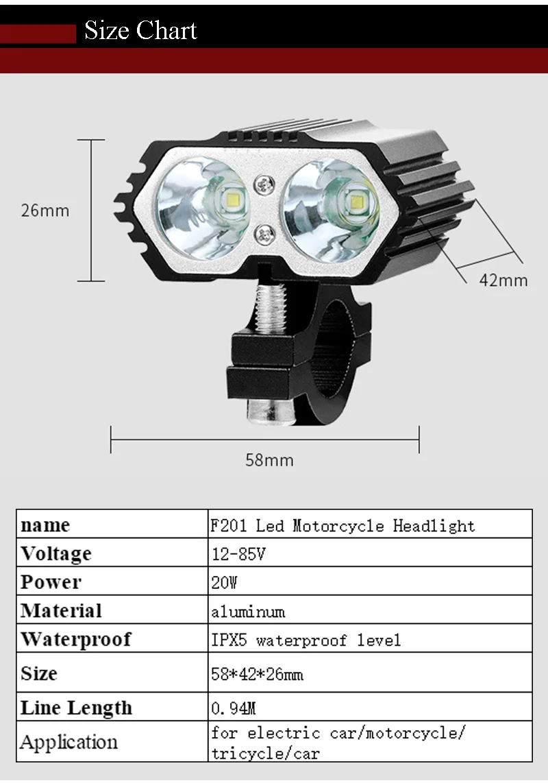 Headlight Led Motorcycle X2 20W Bulbs Headlights Spotlights Fog Light for Motorbike scooter Bicycle 12V Moto Light Driving Lamp