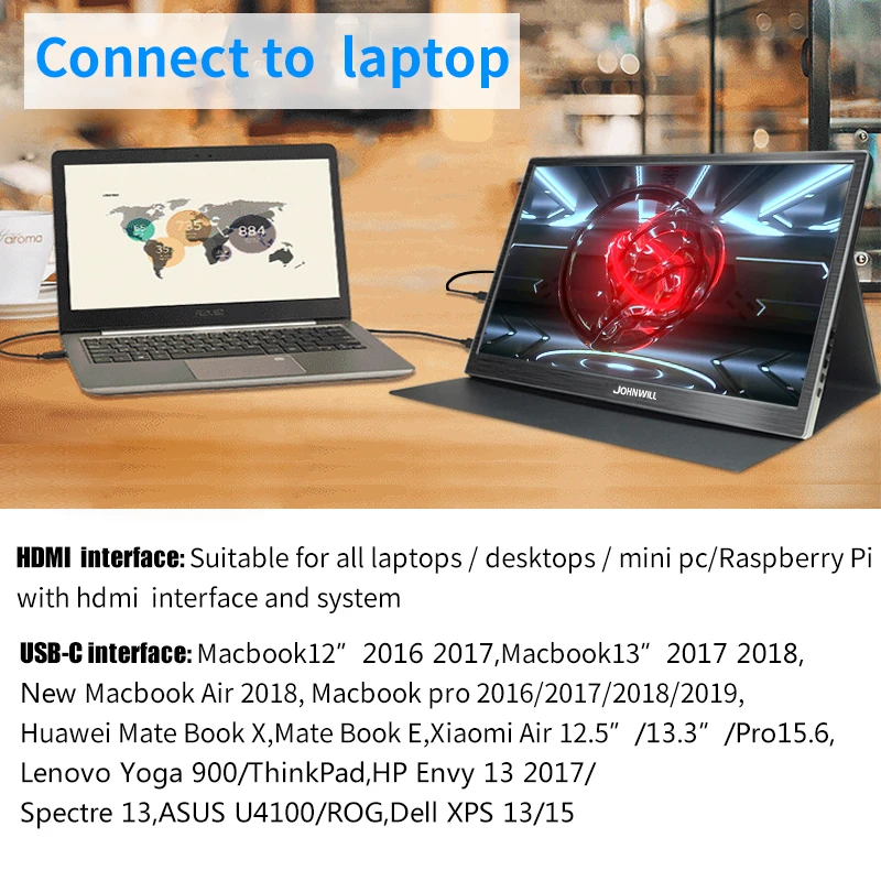 Портативный ЖК монитор hd сенсорный экран для ПК 15 6 дюйма usb type c hdmi ноутбука