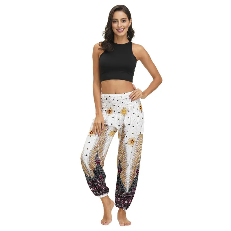 Женские богемные брюки свободное с цветочным принтом пляжные тайские шаровары