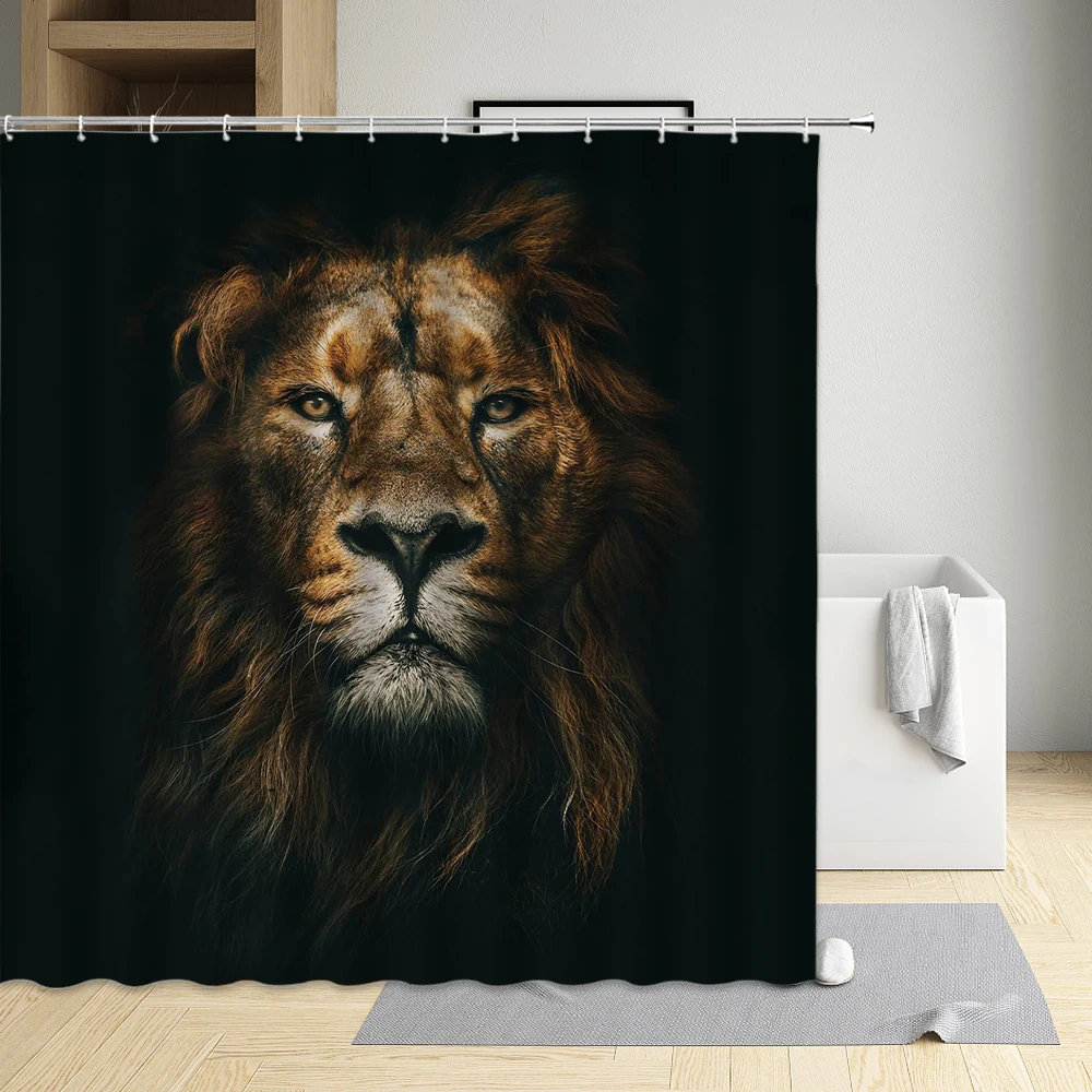 

Handsome Male Lion Mane Creative Shower Curtain Waterproof Cloth Bathroom Decor Bath Screen Modern Eco-Friendly Fabric