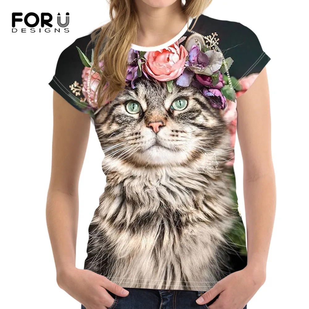 

FORUDESIGNS/восхитительные котики; 3D печать женские летние повседневные футболки женские модные удобные Топы И Футболки с коротким рукавом футб...