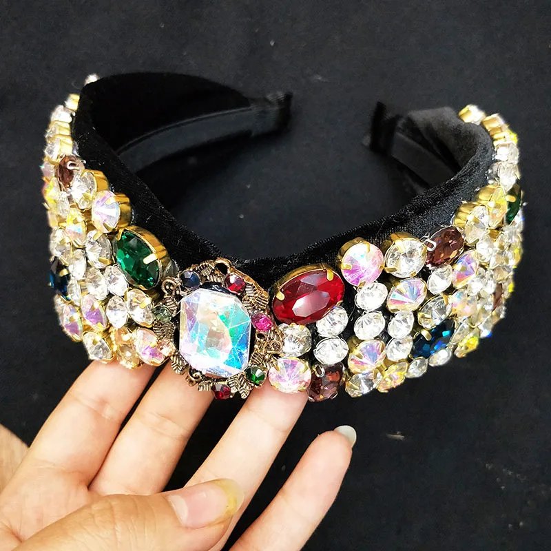 Женские роскошные широкие стразы диадемы и короны резинки для волос женщин обруч