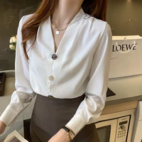 korean style shirt top v neck long sleeved casual 2021 spring and autumn new wild fashion simple temperament wm