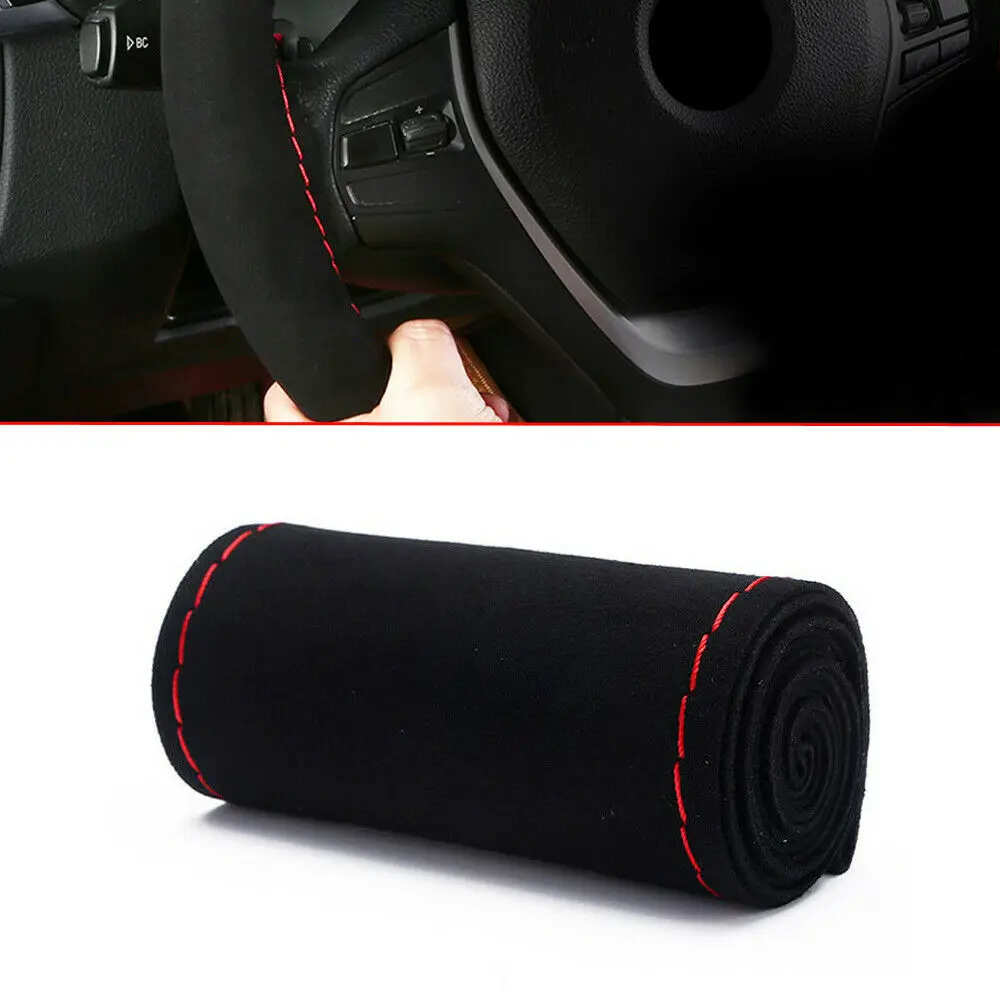 

Soft Steering Wheel Cover Wear-resisting 1 set 38cm Universal Black Suede