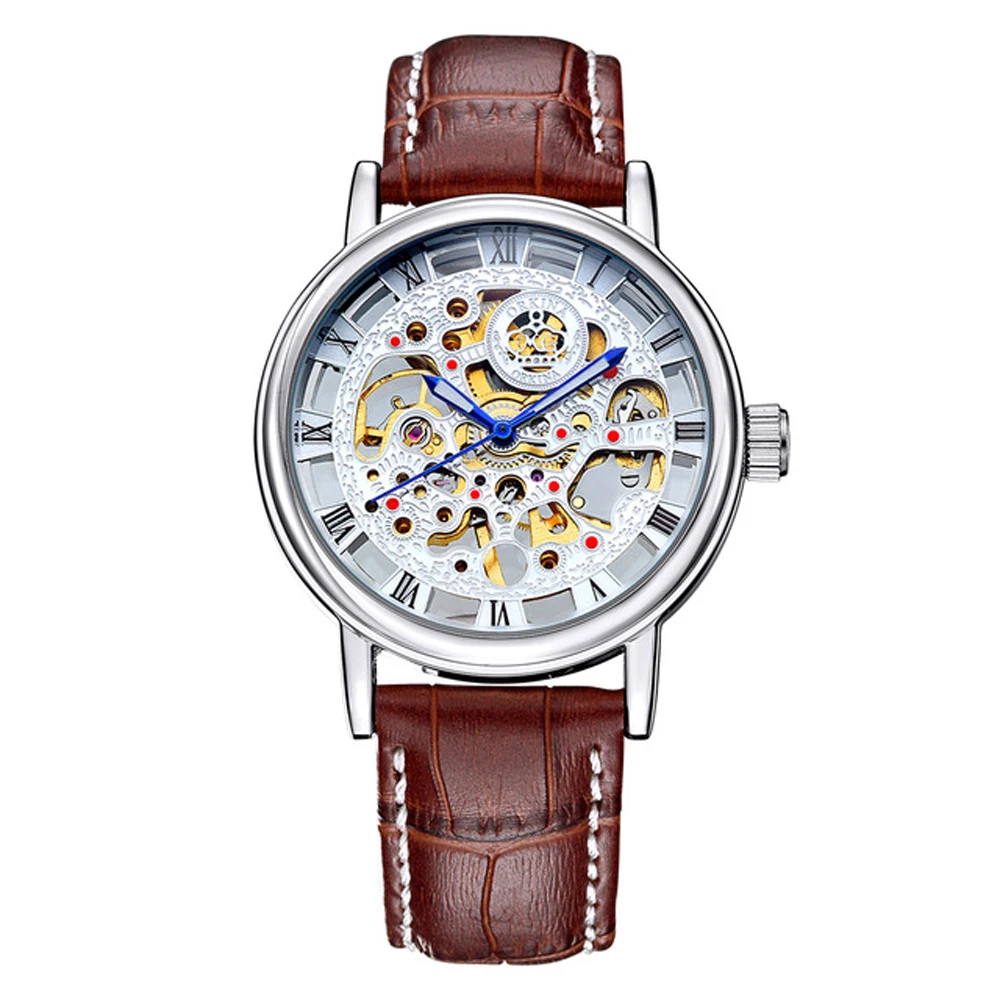 Серебряный чехол Модный повседневный дизайн коричневый кожаный ремешок для