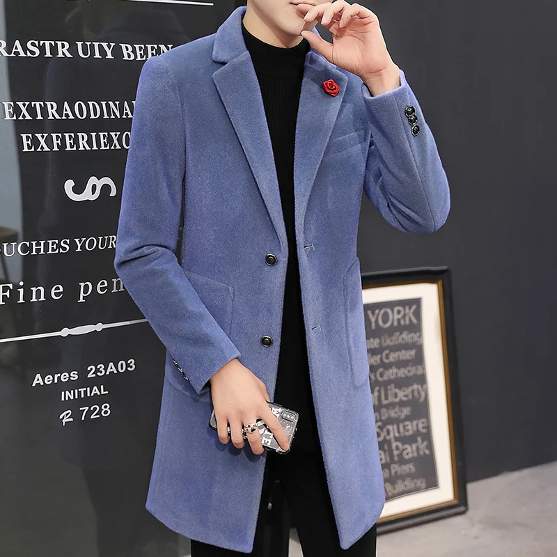 

Осенне-зимний шерстяной пиджак для мужчин, длинный приталенный повседневный деловой Тренч, мягкая удобная ветровка, уличная верхняя одежда