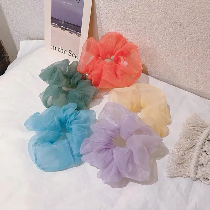 

Solid Color Medium Organza Hair Scrunchies Women Elastic Rubber Hair Bands Girl Ponytail Holder Hair Ties Ropes Hair Accessories