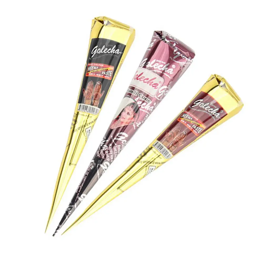 

3 ColorTattoo Henna Paste Temporary Tattoo Painting Body Paint Henna Art Black Brown Cream Cone For Stencil DIY Design