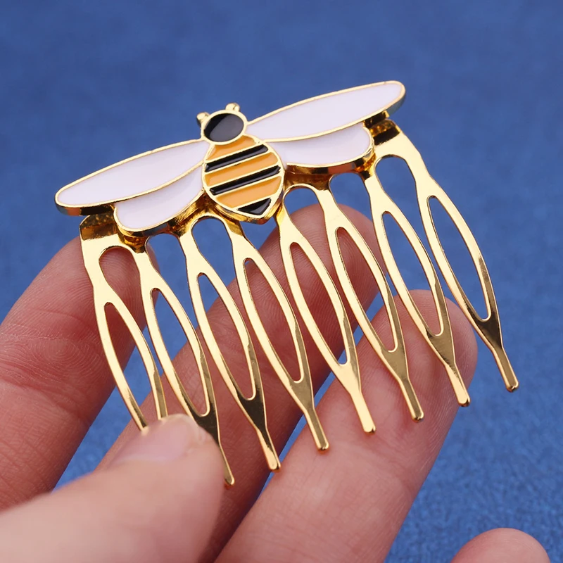 

Gold Bee Shape Hair Combs Women Hairpins Miraculous Bee Hair Comb Ladybug Party Supplies Animal Enamel Hair Jewelry