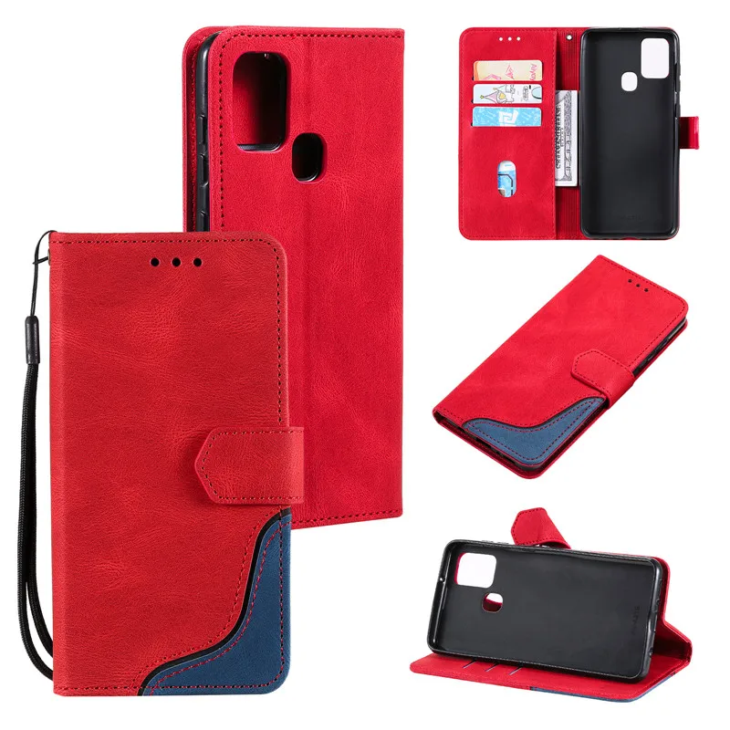 luxury contrast color leather flip case for xiaomi redmi 9t 9at 9c nfc 9a 9 prime 9power protection phone cases wallet cover free global shipping