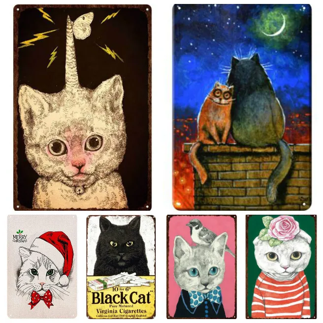 

Cute Cat Tin Sign Modern Home Decoration Animals Metal Plaque Children Room Pet Shop Wall Decoration Retro Iron Poster