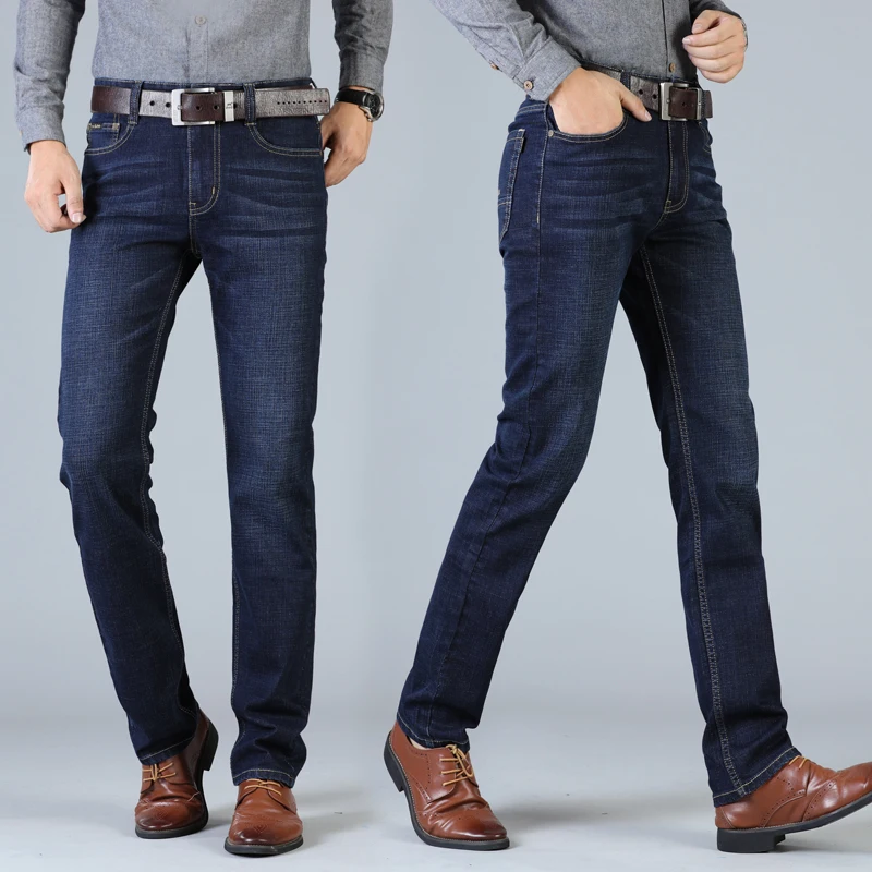Мужские Стрейчевые джинсы деловые Повседневные Классические прямые джинсовые