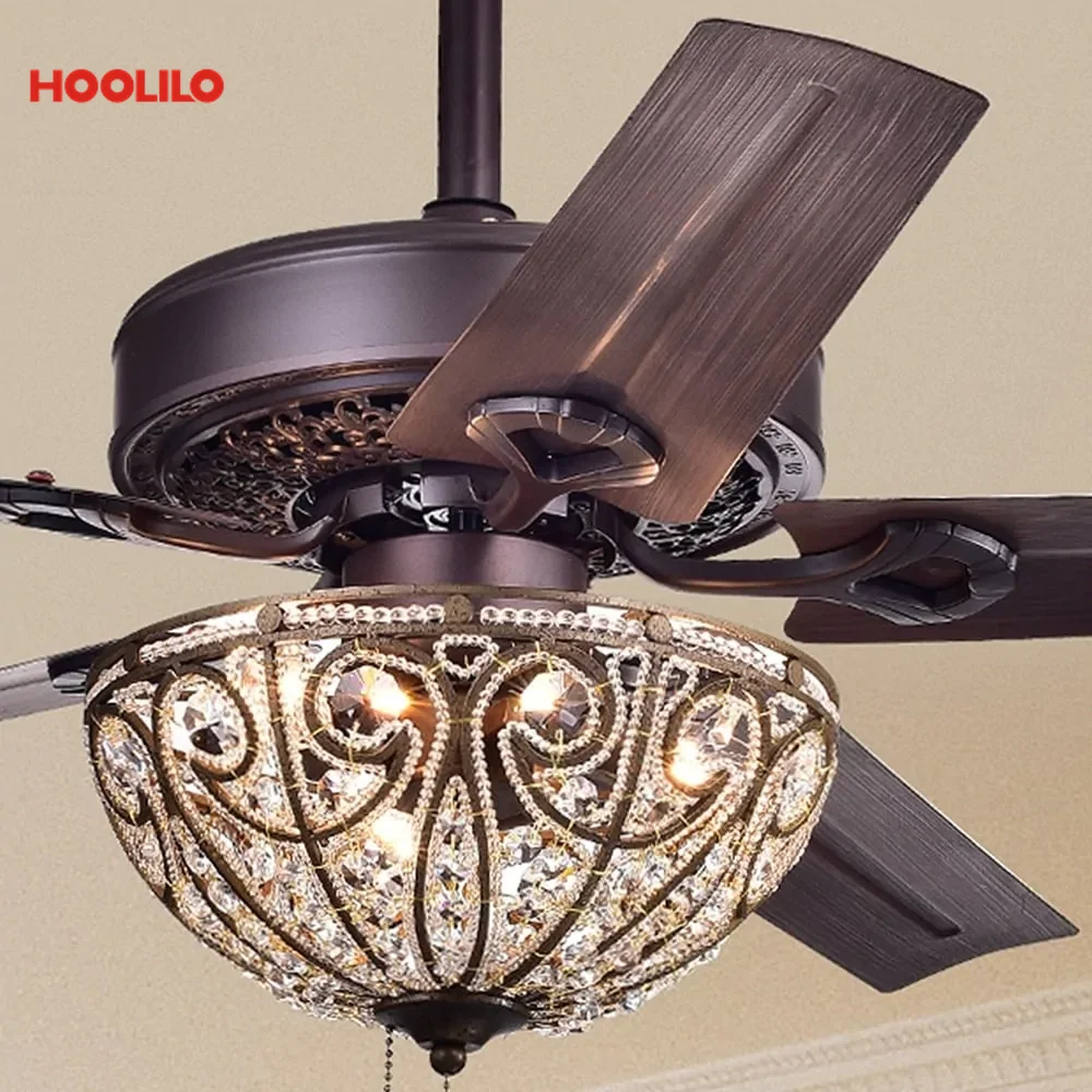 Gliska 52-Inch 5-Blade Rustic Bronze Lighted Ceiling Fans W Crystal Shade Optional Remote Control 110V 220V | Лампы и освещение