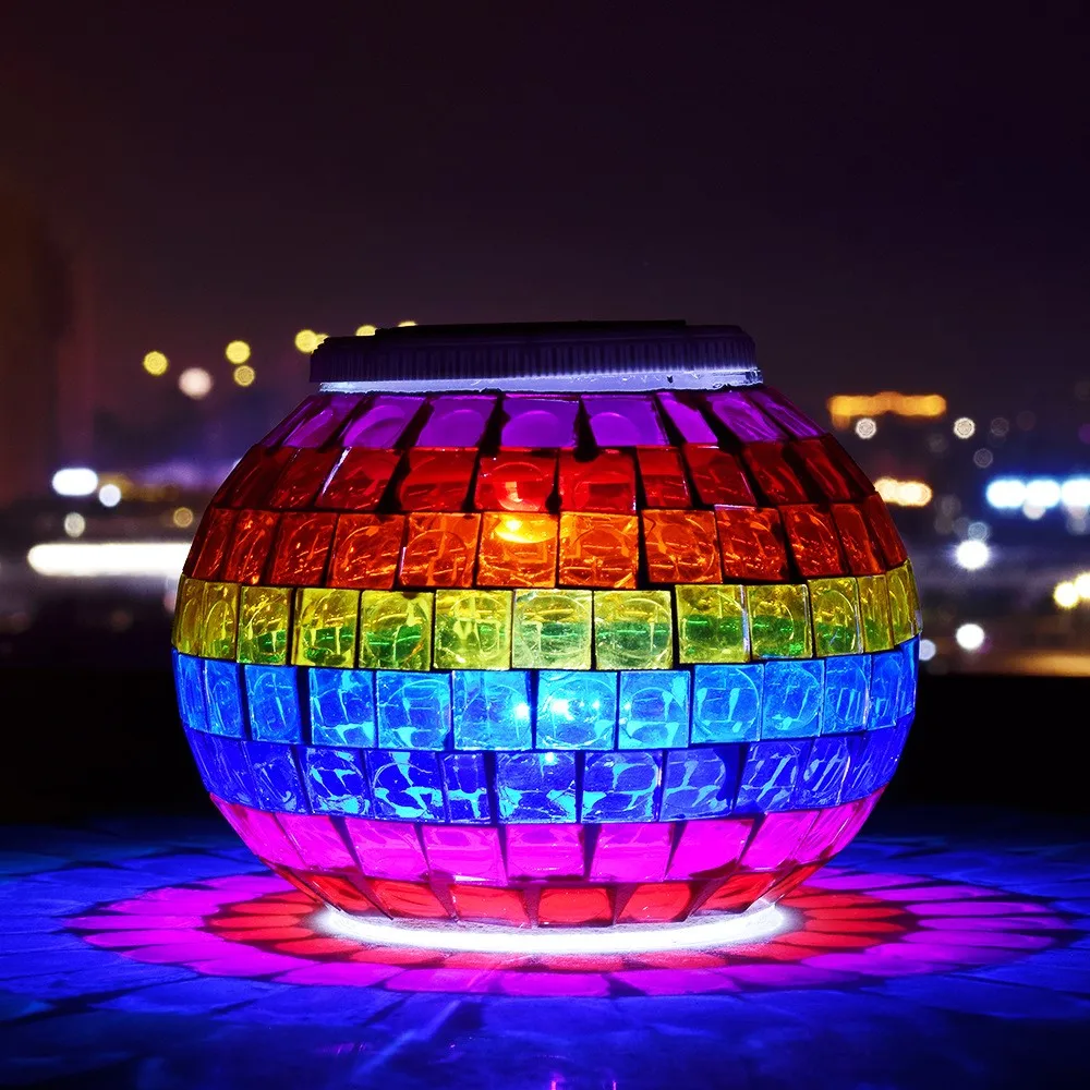 Мозаичный стеклянный шар светодиодный солнечный меняющий цвет светильник