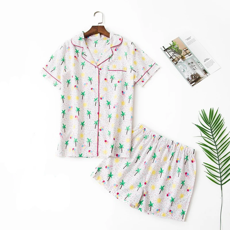 пижама женская летний хлопковый пижамный комплект новый женский короткий рукав