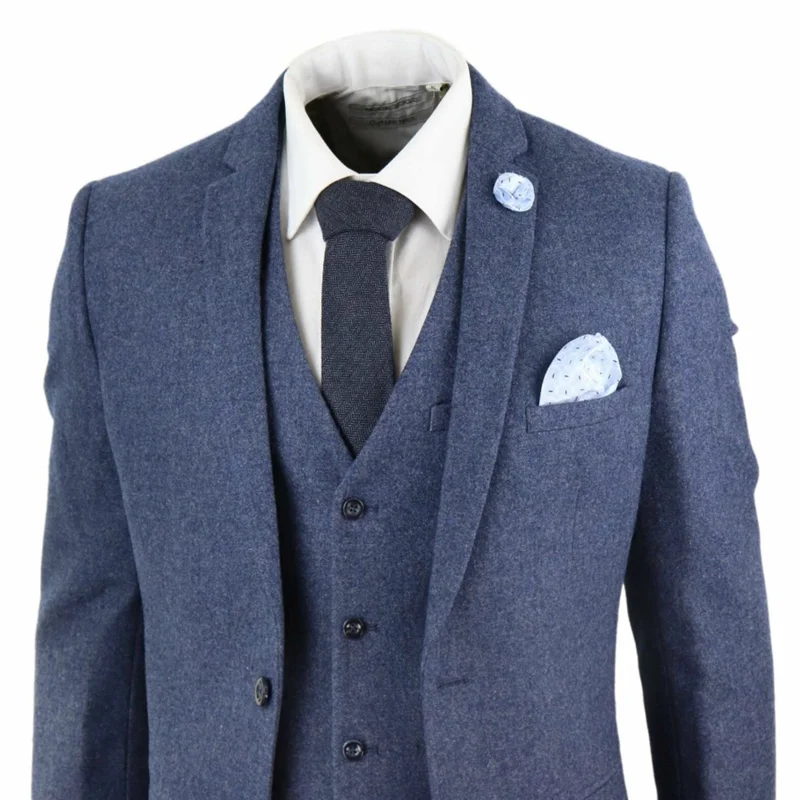 

2020 Navy Blue Mens Suits Wool Tweed 3 Piece Men Suit Slim Fit Classic Vintage Retro Peaky Blinders Costume Homme