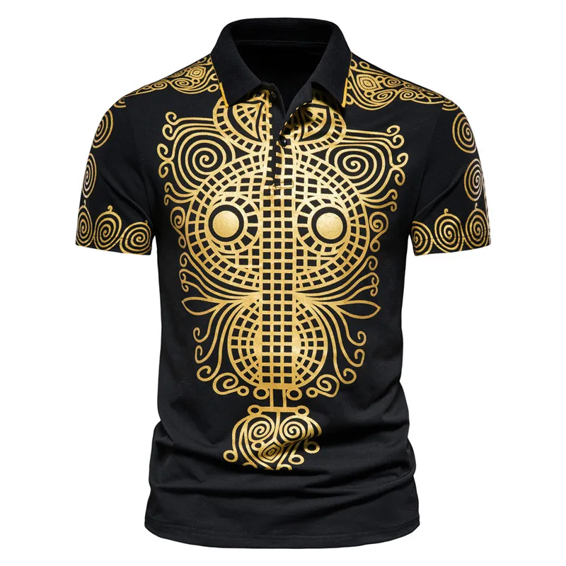 

African Dashiki Bronzing Print T Shirt Men African Clothing Summer Short Sleeve African Clothes Streetwear Tee Shirt Homme 3XL