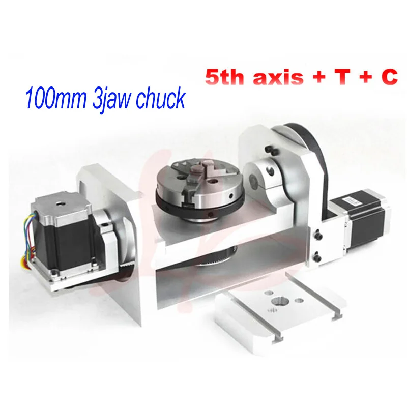 

A B axis CNC Rotary Axis Chuck 100mm 4th 5th Axis with table 57 3A stepper motor for WoodWorking Activity Tailstock CNC Router