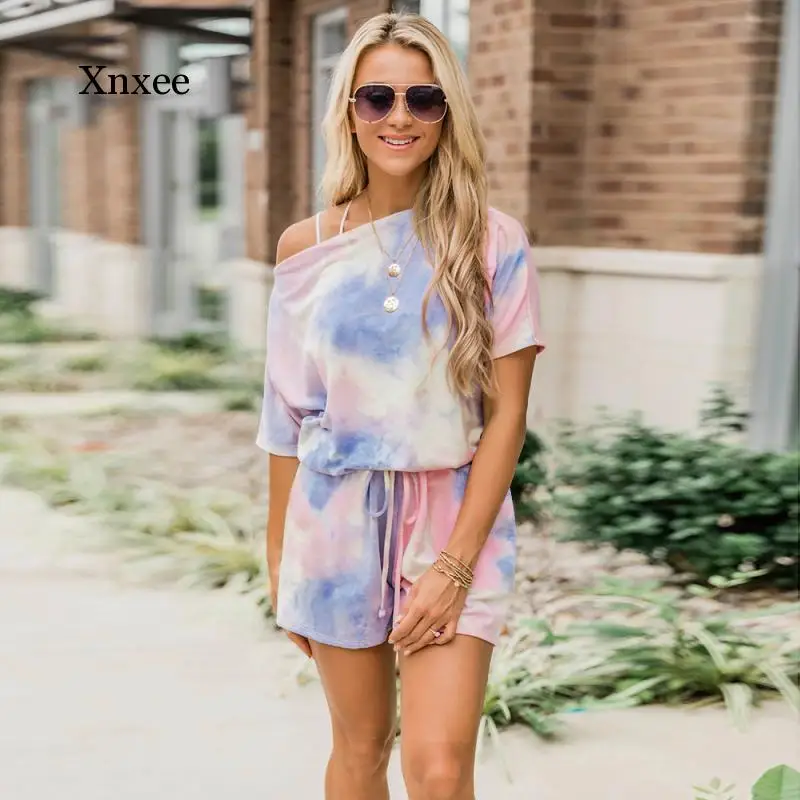 

Ladies Summer New Tie Dye Pajamas Set Fashion Casual Short Sleeve Sports Pants Set Casual Wear Pajamas Home Set
