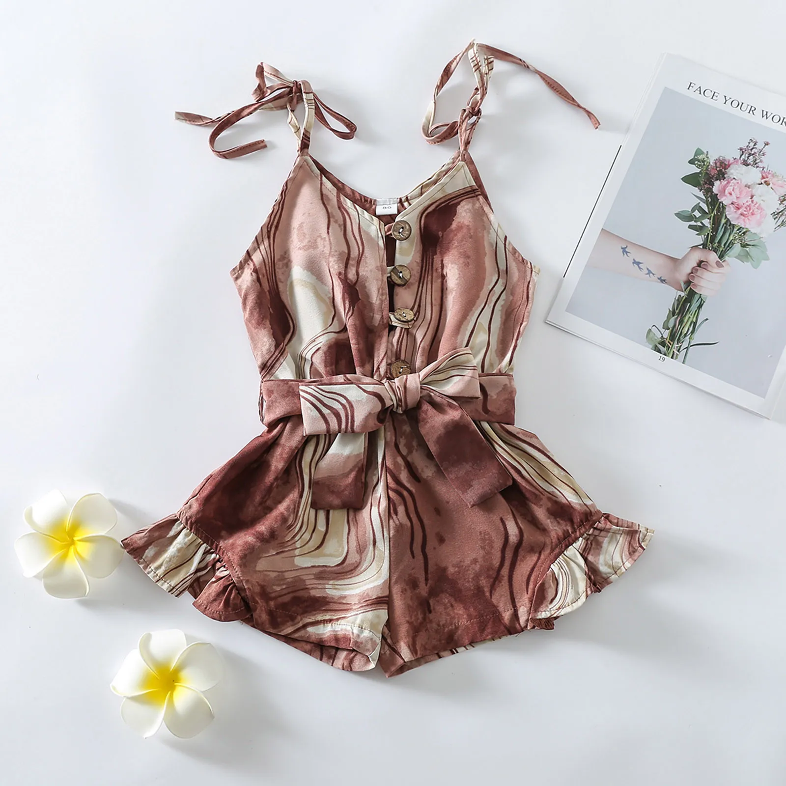 

Toddler Baby Girls Sleeveless Tie-Dye Print Suspender Romper Jumpsuit 2021 Summer Beach Outfits 6M-4T Children Girls Clothing M5