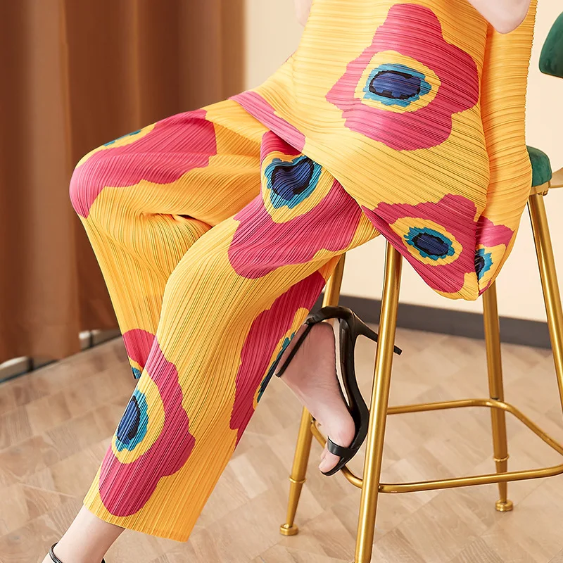 

Pleated Loose Straight Pants 2020 Summer New Women's Printed Drape High Waist Pants