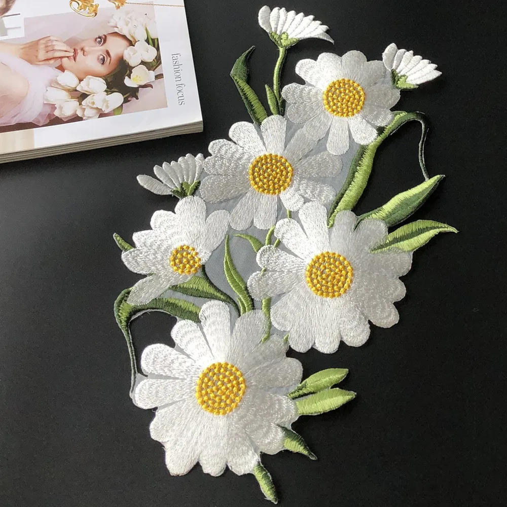 1 шт DIY кружевное ремесло хризантемы из ткани с вышивкой на клею органза вышитая