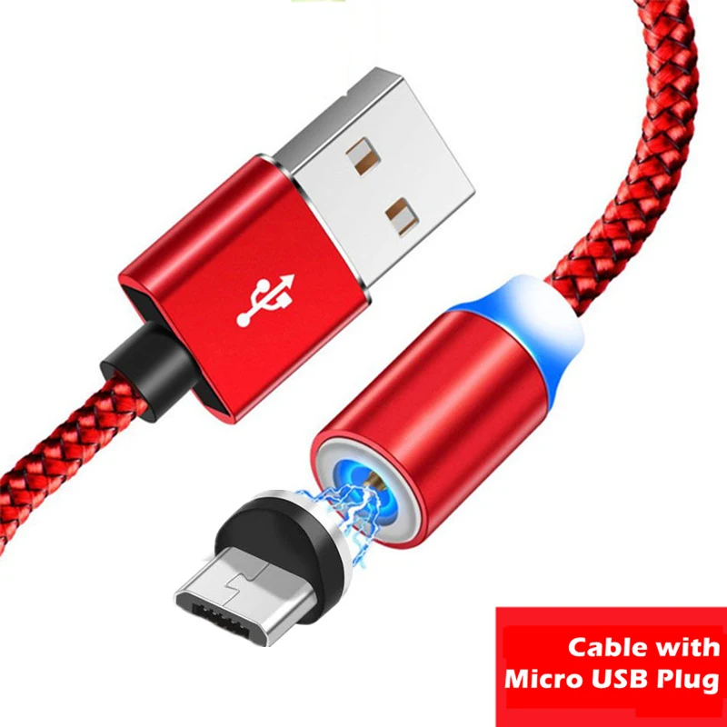 1 м 2 м длинный Магнитный кабель USB C Micro USB светодиодный Usb кабель для зарядки для iPhone 8X11 Pro samsung S8 S9 A8 A80 A50 A5 A7 - Цвет: Red Micro USB