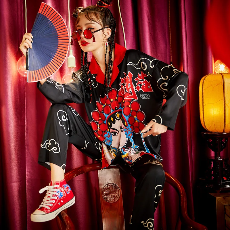 Summer Pajamas Women Sleepwear Chinoiserie The Tide High Quality Snow and Ice Silk Princess Style Spring Plus Size Pajama Set