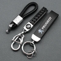 3d metal leather car emblem keychain key chain ring for peugeot 206 307 308 3008 207 208 407 508 107 decoration auto accessories