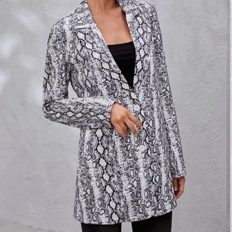 

Бохо змеиная кожа необычная печать фотография одинарная пуговица длинный рукав 2021 Осенняя элегантная Офисная Женская американская стильная