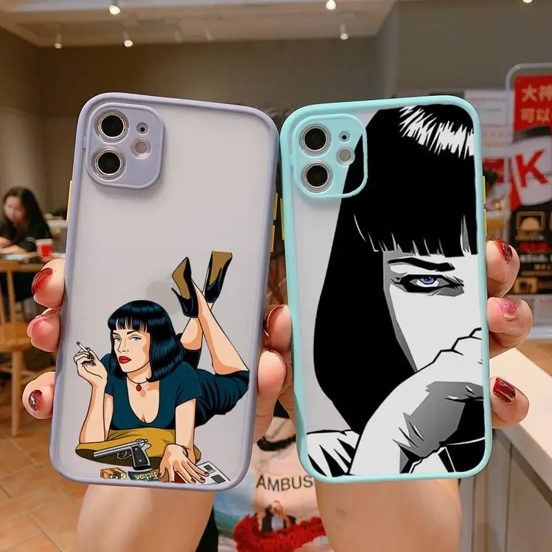 

Pulp Fiction Phone Case For iPhone 13 12 11 Mini Pro XR XS Max 7 8 Plus X Matte transparent blue Back Cover