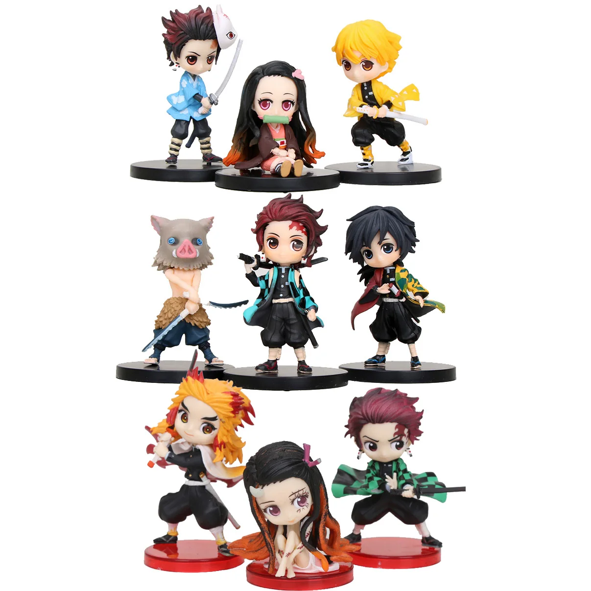 

3pcs/set demon slayer qposket action figures Nezuko Zenitsu Tanjirou Giyuu Inosuk Rengoku Kimetsu no Yaiba Model Figurine Toy