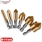 6 шт зенковки сверло набор 14 ''шестигранным хвостовиком HSS 5 Флейта из быстрорежущей стали для конических древесины 90 градусов фаски Резак фаски 6 мм-19 мм