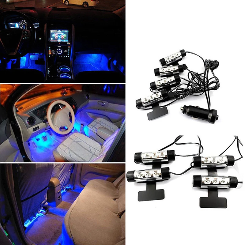 

4x 3 LED Blue Car Interior Light 12V Glow Decorative Atmosphere Lights Lamp
