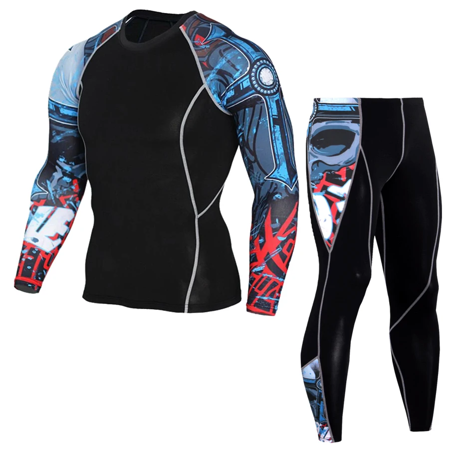 

Motorcycl T-Shirt & Tops Moto Men Tight Long Sleeve T-Shirt + Pants Compression Sport Set Motorbike Quick Dry Base Layer Suit