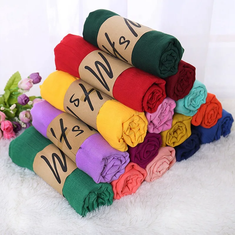 180*50cm Women Cotton Solid Scarf Summer Pashmina Shawls And Wraps Soft Oversize Female Foulard Muslim Hijab Stoles Head Scarves - купить по