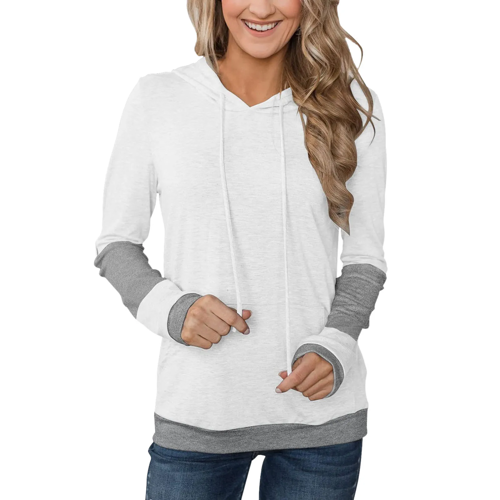 57# Women's Splicing Sweatshirts Long Sleeve Hoodies Sweatshirt Pullover Tops Blouse Pullover Hoodie Poleron Sudadera Mujer Tops