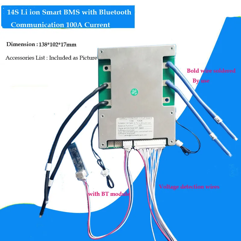 58,8 V 14S Bluetooth BMS для 48V литий-ионная аккумуляторная печатная плата с 100A постоянной зарядки, разрядки и связи