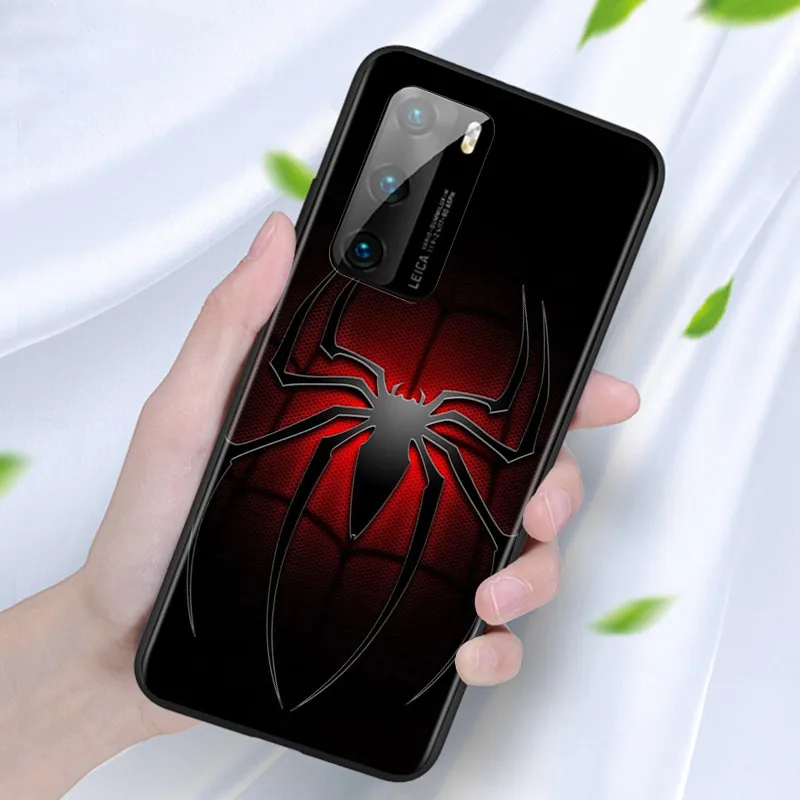 Черный силиконовый чехол с логотипом Человека-паука для Huawei P50 P40 P30 P20 Pro P10 P9 P8 Lite E