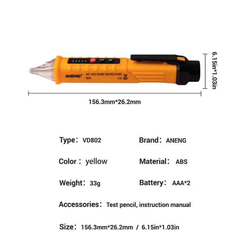 

Multi-function AC Voltage Detector Induction Test Pencil Sound/Light Alarm AC / 12~1000V Non-Contact Voltage Detector
