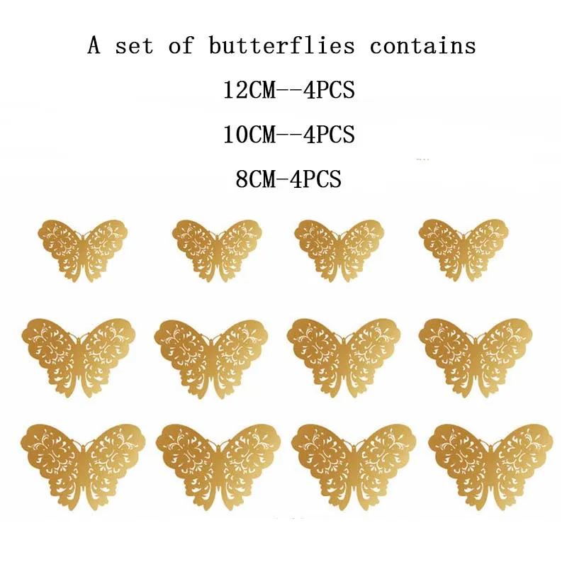 12 шт. 3D металлическая текстура полые бабочки Наклейка на стену холодильника
