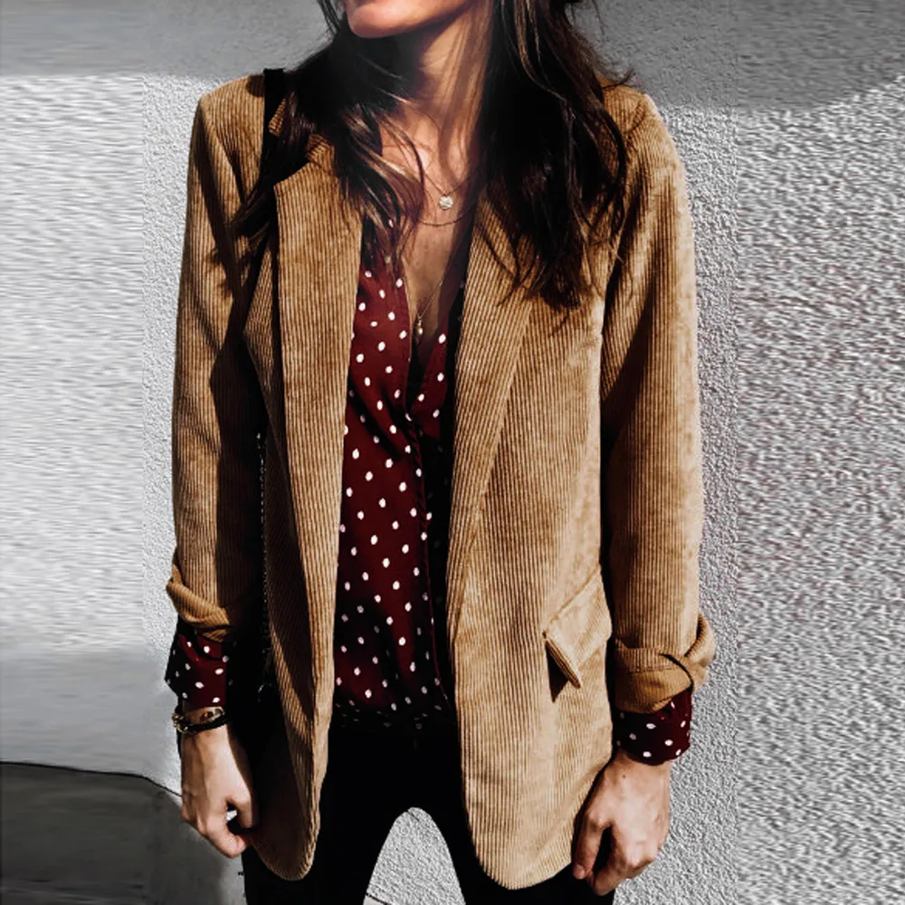 Модные осенние женские однотонные блейзеры и куртки Женский деловой костюм для