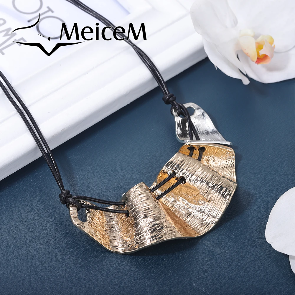 

Meicem Block Pendant Necklaces Women Multi-layer Leather Unusual Unique Design Mother's Day Gift 2022 Necklace Women's Fashion