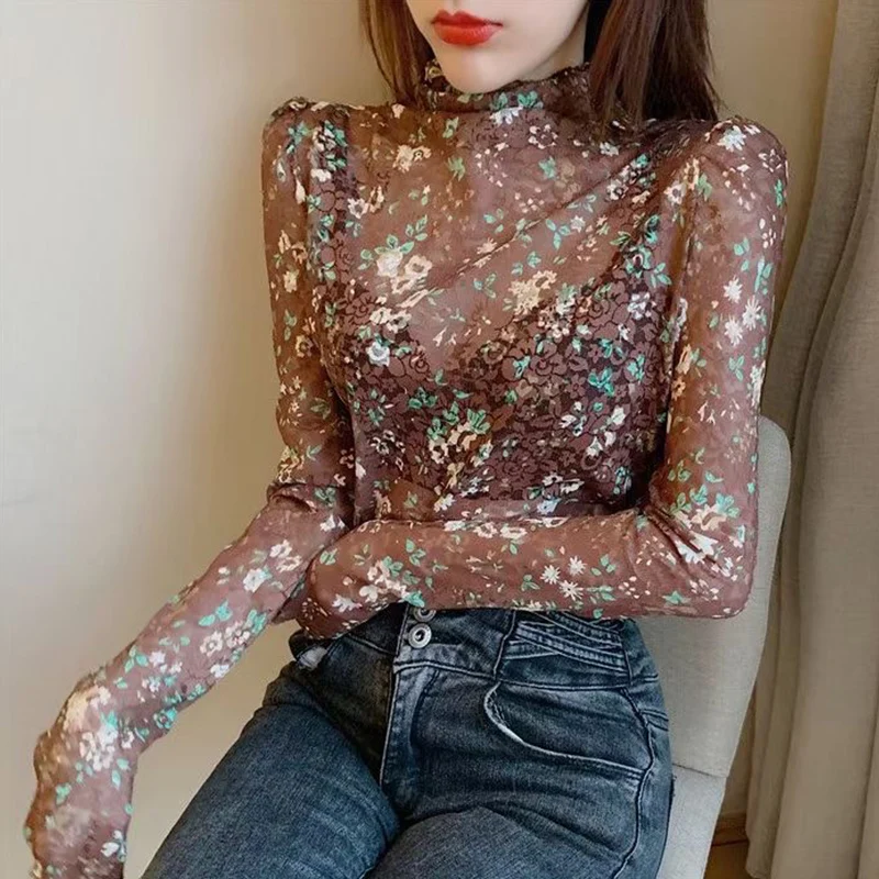 

RUGOD 2021 spring floral refreshing retro shirt sweet convertible ladies shirt 2021 new female outing top coat